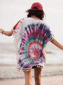 Bohemela 女士休闲扎染圆领短袖宽松长款针织连衣裙 - 彩色 - 查看 4