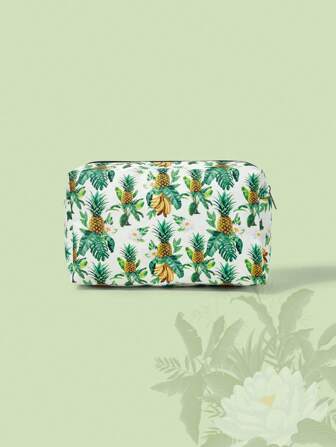 The White Lotus 1 pièce Sac de maquillage de grande capacité avec imprimé de fruits tropicaux, ananas et banane