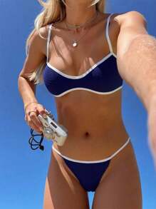 Swim Vcay Women's Casual, Holiday, Beach Solid Color Tankini Swimwear Bottoms For Summer Beach Vacation - Blue - View 2