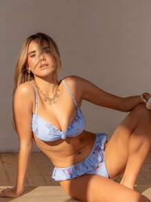 Aralina 荷叶边比基尼套装，完美搭配夏季海滩装和度假装 - 藍色 - 查看 5