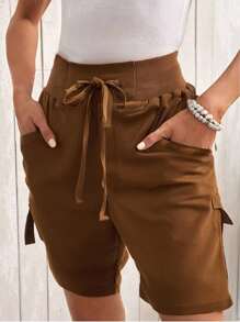 SHEIN LUNE Women's Utility Casual Shorts, Thin A-Line Loose Wide Leg Shorts