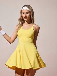 CourtClass 女式纯色后背扭结带运动连衣裙