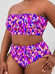 Slaydiva Bộ đồ bơi bikini tam giác in họa tiết khối nhiều màu cỡ lớn cho nữ, thời trang đơn giản cho kỳ nghỉ bãi biển - Nhiều màu - Xem 3