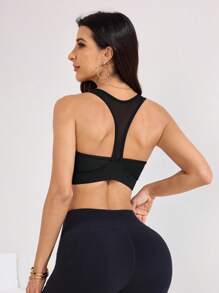 SHEIN Sports 女士全新多功能户外运动跑步健身运动文胸 - 黑色 - 查看 2