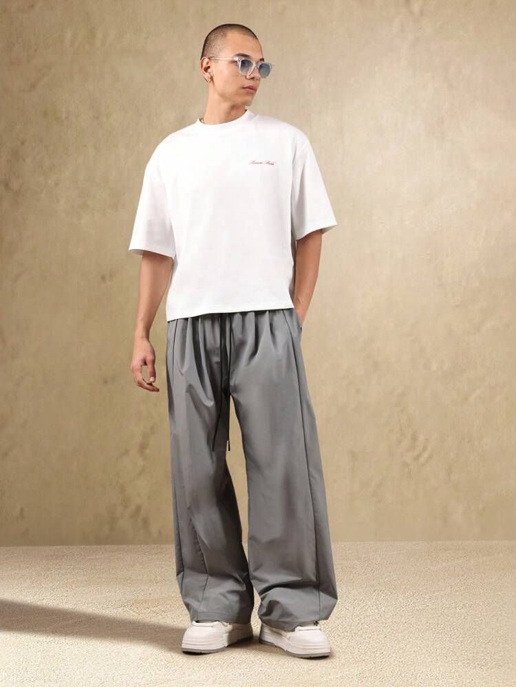 SUMWON Wide Leg Pleated Pull On Palazzo Pants Baggy Loose Fit Drawstring Waist Casual Lounge Office Fall Spring Trousers