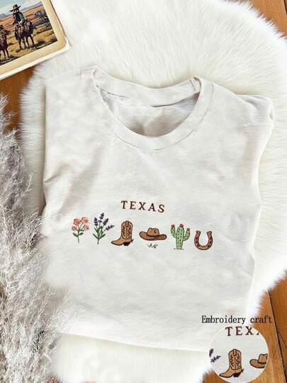 INAWLY Felpa girocollo ricamata con fiore blu del Texas, maglietta personalizzata con grafica del fiore di stato USA, maglietta regalo Texas 1845, maglietta da cowgirl americana con stato del Texas per donne