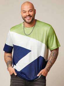 EASEVO Plus Size Men's Colorblock Casual T-Shirt, Suitable For Summer - Green - View 3