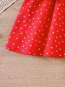 Girls Elegant Short/Sleeveless Dress With Heart Pattern, Including Small Crossbody Bag, Fashionable Design, Cool & Comfortable, High Quality
