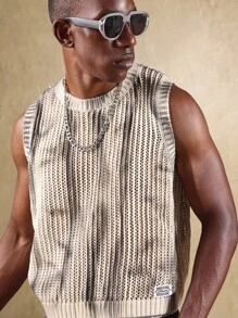 SUMWON Gilet in maglia pesante senza maniche, top casual a maglia traforata, capo di maglieria per l estate, strato di moda primaverile, abbigliamento casual, streetwear, adatto per vacanze e resort