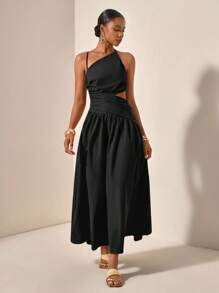 Zivah 新款不对称镂空交叉背带无袖连衣裙，休闲度假风格，春夏 - 黑色 - 查看 6