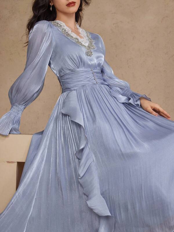 DAZY Women Elegant Crystal Embellished Long Dress