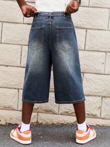 ROMWE MEN Street Life Men Street Life Loose Fit Jeans With Faux Pearl Decor Insert Pockets