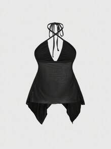 ROMWE Goth Gothic Style Lace Splice Metal Decor Women Asymmetrical Hem Mesh Racerback Tank Top