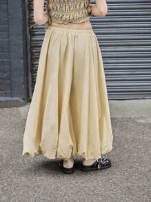 COUREZ 低腰泡泡边长裙/女士夏季穿搭可爱夏季下装Y2K街头风夏季半身裙复古100%纯棉 - 白色 - 查看 3