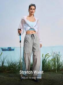 In My Nature 女士抽绳腰部撞色阔腿宽松户外裤 - 灰色 - 查看 4