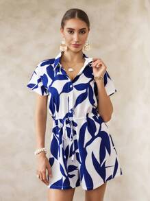 Swim Chiccia Mono estampado con flores azules y blancas de estilo casual vacacional como cubierta para traje de baño de mujer - Azul y blanco - Ver 2