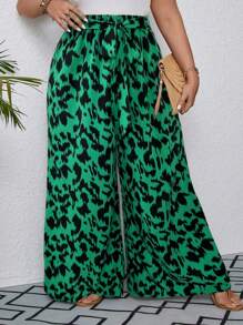 SHEIN VCAY 印花腰带阔腿夏季长裤