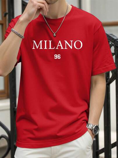 Manfinity Homme Camiseta Casual De Manga Corta Con Diseño De Letras Para Hombres, Adecuada Para El Verano