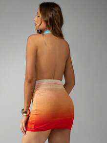 MISSGUIDED Halter Neck Mini Dress Ombre Mesh Summer Evening Glamour Ruched Party Club Statement Piece Cutout Detail Celebration