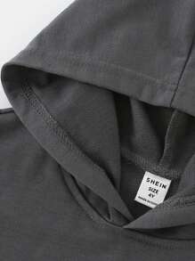 Men's Fashionable Casual Solid Gray Short Sleeve Hooded Batwing Sleeve Top - Lead Gray - View 4