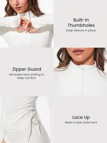 GLOWMODE FeatherFit™ Cool Contour Sweat-Wicking Stretchy Side Drawstring Slim Fit Jacket With Thumbholes Zipper Guard Low-Impact Yoga Pilates Barre Studio Daily Casual Wear