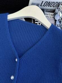 GlowEve Women's Solid Color Long Sleeve Single-Breasted V-Neck Casual Cardigan Fall Winter Cloth For Women - Royal Blue - View 7