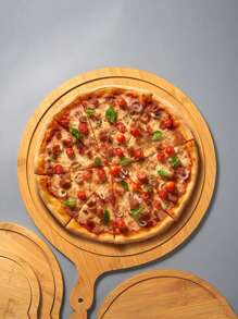 1pc 6-13 Inch Bamboo Wood Pizza Peel Paddle, Circular Baking Tray, Food Serving Platter For Pizza, Bread, Steak, Fruit, Cheese, Pizza/Fruit Cutting Board, Pancake Tray, Baking Kitchen Utensil, Back To School Supplies