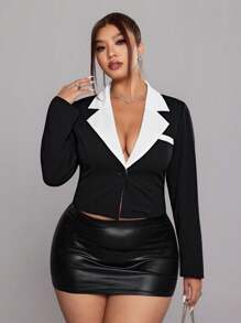 SHEIN LUNE Plus Size V-Neck Long Sleeve Sexy Fashion Stylish Blazer - Black - View 4