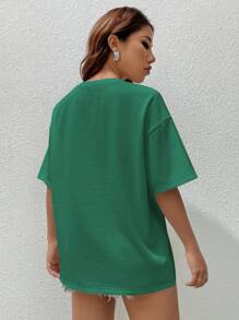 SHEIN EZwear Letter Patched Drop Shoulder Tee - Green - View 2