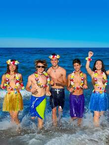 1 套可调节尺寸轻质透气耐用自然色热带印花夏威夷草裙，夏威夷派对，海滩庆祝夏季节日草裙舞主题服装多种颜色可选 - 彩色 - 查看 4