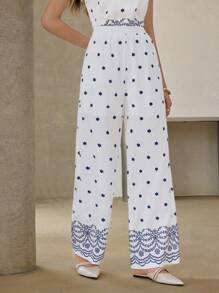 Seusyu Summer Elegant All-Over Print Elastic Waist Casual Pants Fall Cloth For Women - Multicolor - View 7