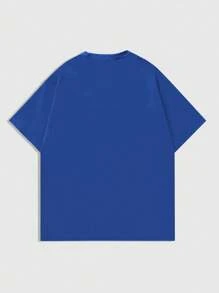 ROMWE MEN Street Life Men's Character Punk Printed Short Sleeve T-Shirt, Suitable For Everyday Wear - Royal Blue - View 2