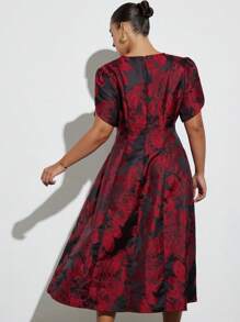 Aveloria Modichic Đầm tay ngắn dệt kim Jacquard cổ tròn đi làm hàng ngày - Nhiều màu - Xem 2