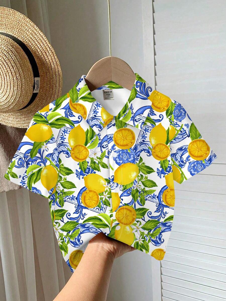 男童休闲宽松舒适日常基本款短袖衬衫，柔和色彩，适合春夏季 - 彩色 - 查看 1