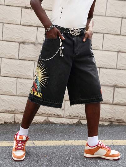 Street Life Herren Gothic Grafik Muster Taschen Lässig Jeans Shorts, Halloween