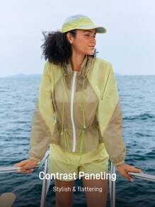 In My Nature 女士休闲户外运动抽绳连帽基本款夹克户外徒步夹克女士拼色休闲夹克，女士跑步夹克女士风衣防晒夹克夹克轻便外套跑步夹克浅黄色和棕色夹克，运动服夹克，拼色，撞色夹克，防晒夹克，秋季户外徒步夹克，透气夹克，拉链夹克