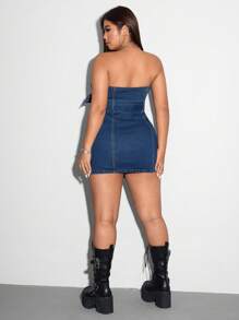 SHEIN ICON Große Größen Sommer Sexy Ausschnitt Bandeau Mini Denim Kleid