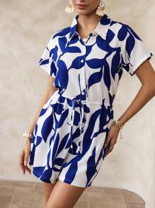 Swim Chiccia Mono estampado con flores azules y blancas de estilo casual vacacional como cubierta para traje de baño de mujer - Azul y blanco - Ver 1