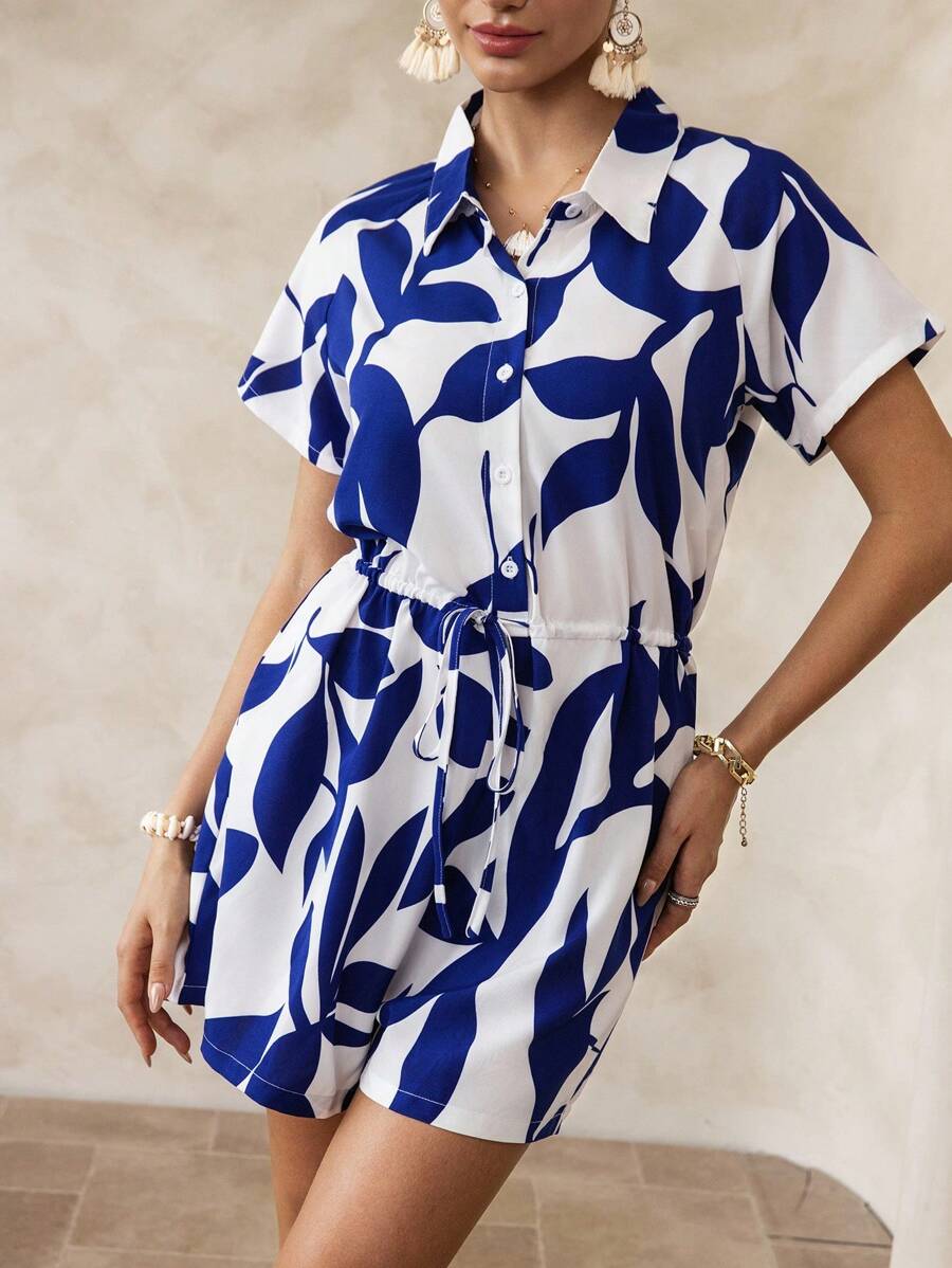 Swim Chiccia Mono estampado con flores azules y blancas de estilo casual vacacional como cubierta para traje de baño de mujer - Azul y blanco - Ver 1