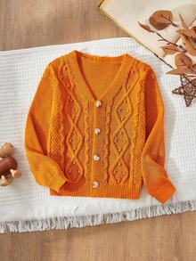 Blossori Young Boys' French Elegant Twisted Floral Knitted Cardigan Kids Cardigan Sweater Toddler Cable Knit Cardigan Kids Knit Cardigan Baby Knitwear Cardigan Kids Button Cardigan,In Fall/Winter - Yellow - View 1