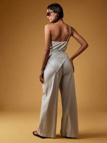 MISSGUIDED Elegant Striped One Shoulder Wrap Co-Ord Wide Leg Jumpsuit Resort Wear Summer Vacation Beach Party Evening Occasion Wear Contemporary Design