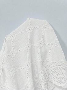 SHEIN Clasi 女士简约烧花刺绣短袖单排扣衬衫，通勤装