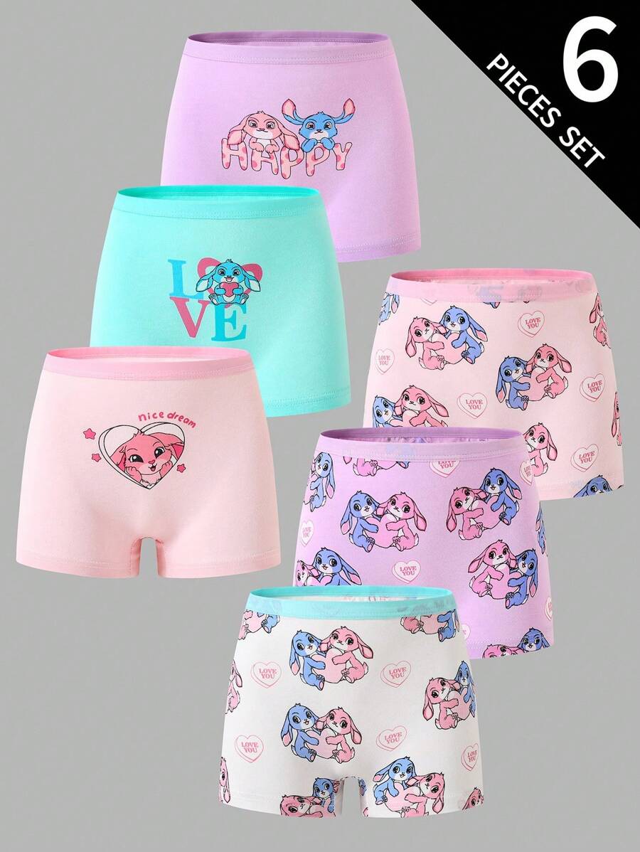SHEIN 6pcs Girls Cute Mischievous Cheerful Rabbit Print 100% Cotton Brief Underwear, Toddler Girl Boxers Set Cute Underwear Backto SchoolFashion Fall Winter - Multicolor - View 1
