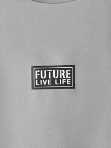 Manfinity BRENVOR Men's Letter Print Short Sleeve Knitted T-Shirt With Drawstring Waist Pants Set Summer Outfit, Cozy Outfits