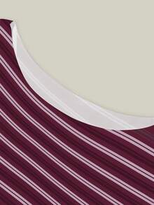 INAWLY Women's Casual Everyday Oblique Shoulder Striped T-Shirt, Summer - Multicolor - View 3