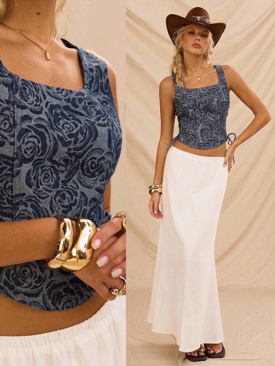 Avantive Femmes d'été Anniversaire 90s Tenue décontractée professionnelle Tenue occidentale Sortie Décontracté Y2k Vintage Rave Festival Streetwear Vacances Pays Concert Enterrement de vie de jeune fille/Remise des diplômes Style Cowgirl /Navette Fée/Noir Délavé/Taille Basse/Ample/Droit/Jambe Large/A Ligne/Cowgirl /Sans Manches/4 Juillet Femmes/Vacances à la Plage/Top en Denim