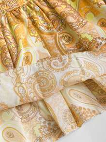 Sweetra Spring & Summer Style Vacation Cashew Flower High Waist Ruffled Hem Short Women Skirts - Orange - View 3