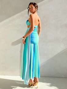 Aloruh Vestido largo con tirantes de espagueti, hebilla metálica y abertura lateral sexy en estilo tie-dye verde para mujer. Vestidos de verano, atuendos para luna de miel, vestidos para invitadas de boda, atuendos para vacaciones en la isla, vestidos de sol, vestidos elegantes para fiestas, vestidos de cumpleaños para mujer.