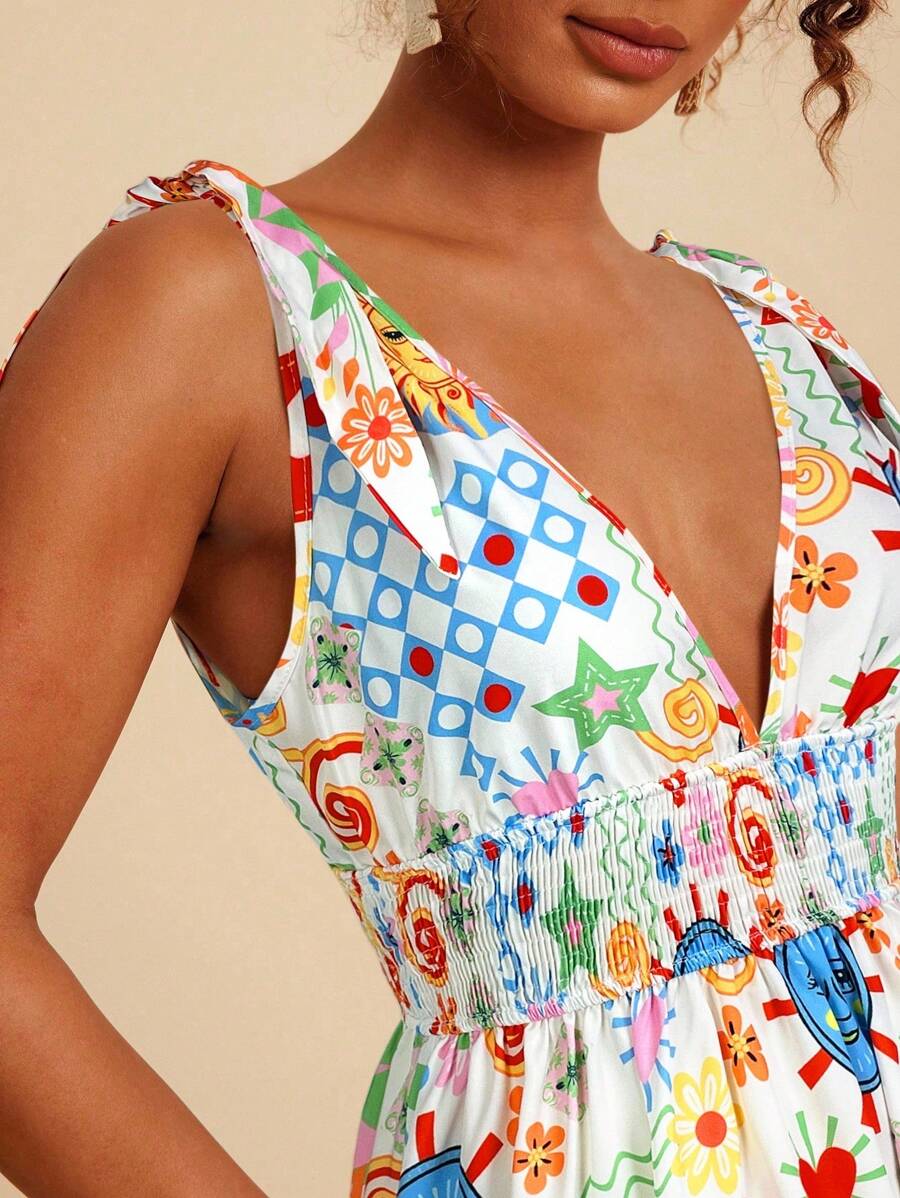 Travachic Gewebtes bedrucktes Minikleid mit V-Ausschnitt und ärmellos für Frauen, gewebter grafischer Muster, lässige Sommerurlaubs-Outfits für Frauen, Boho-Strandurlaubs-Outfits, Boho-Chic, Country-Konzert-Outfit, Urlaubsfestival-Outfits, Strandoutfits für Frauen, Old-Money-Stil für Frauen, Sommersonnenkleid, Sommerkleider für Frauen, Abschlussoutfit, Old-Money-Stil für Frauen, Sommersonnenkleid, Schleifenträger an den Schultern