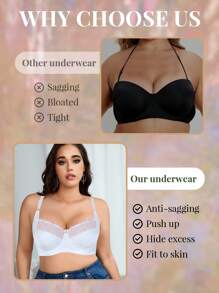 SHEIN 1 pieza Sujetador blanco de talla grande con paneles de malla y bordados, con aros cómodos, para usar en cualquier momento - Blanco - Ver 5